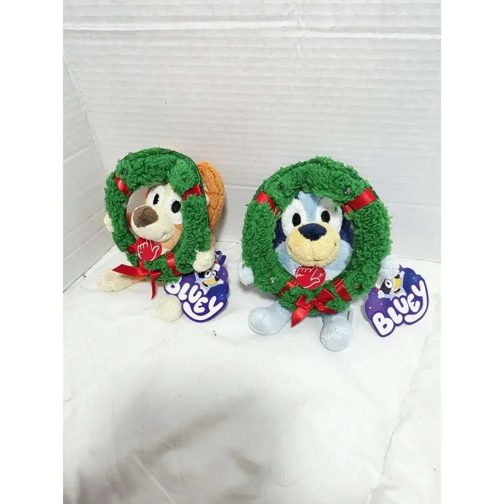 Bluey & Bingo Plush Lot Christmas Wreath Lights Up Backpack Bag Clip New Holiday